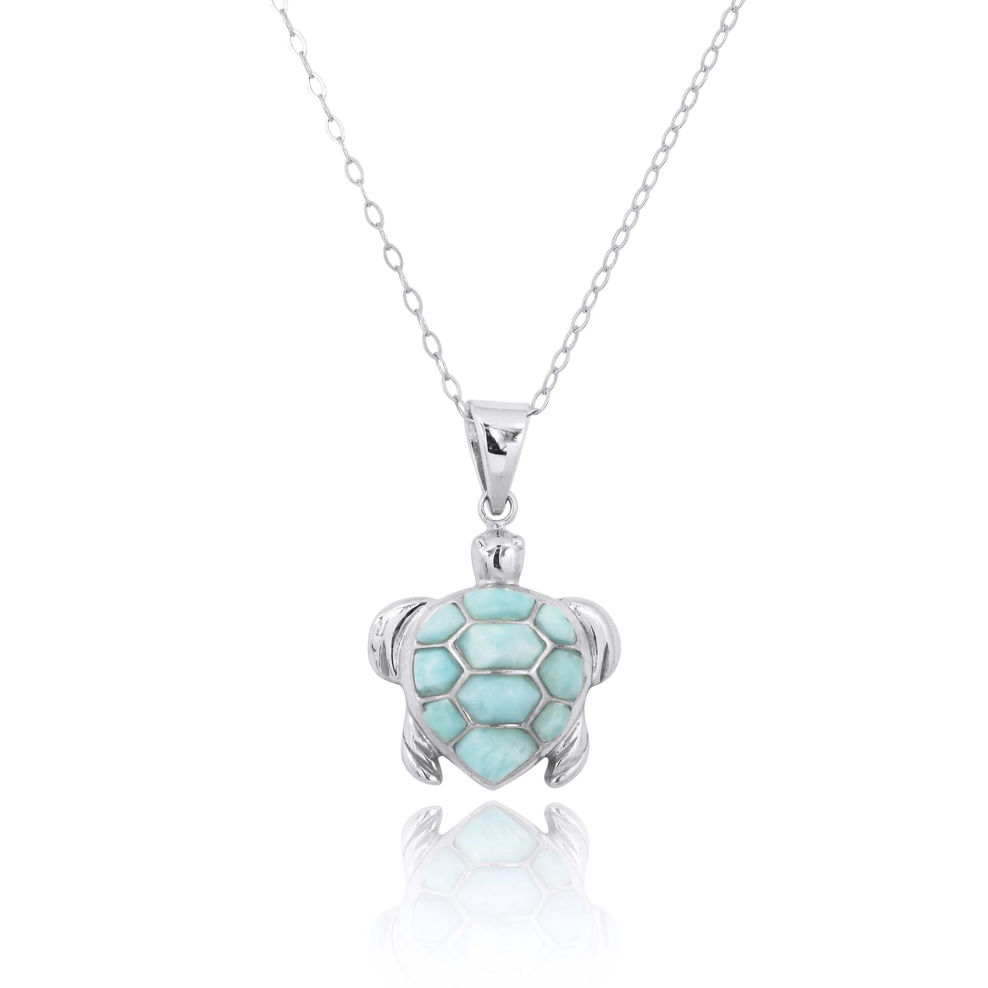 Sea Turtle Pendant with Caribbean Larimar - Miami