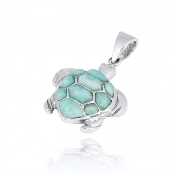 Sea Turtle Pendant with Caribbean Larimar - Miami