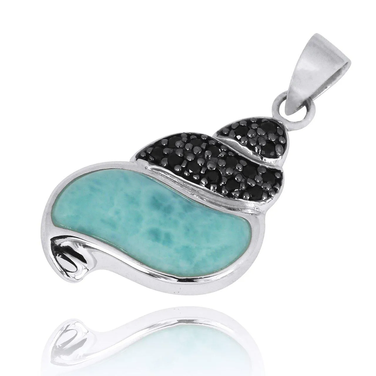 Seashell Necklace with Larimar and Black Spinel - Miami