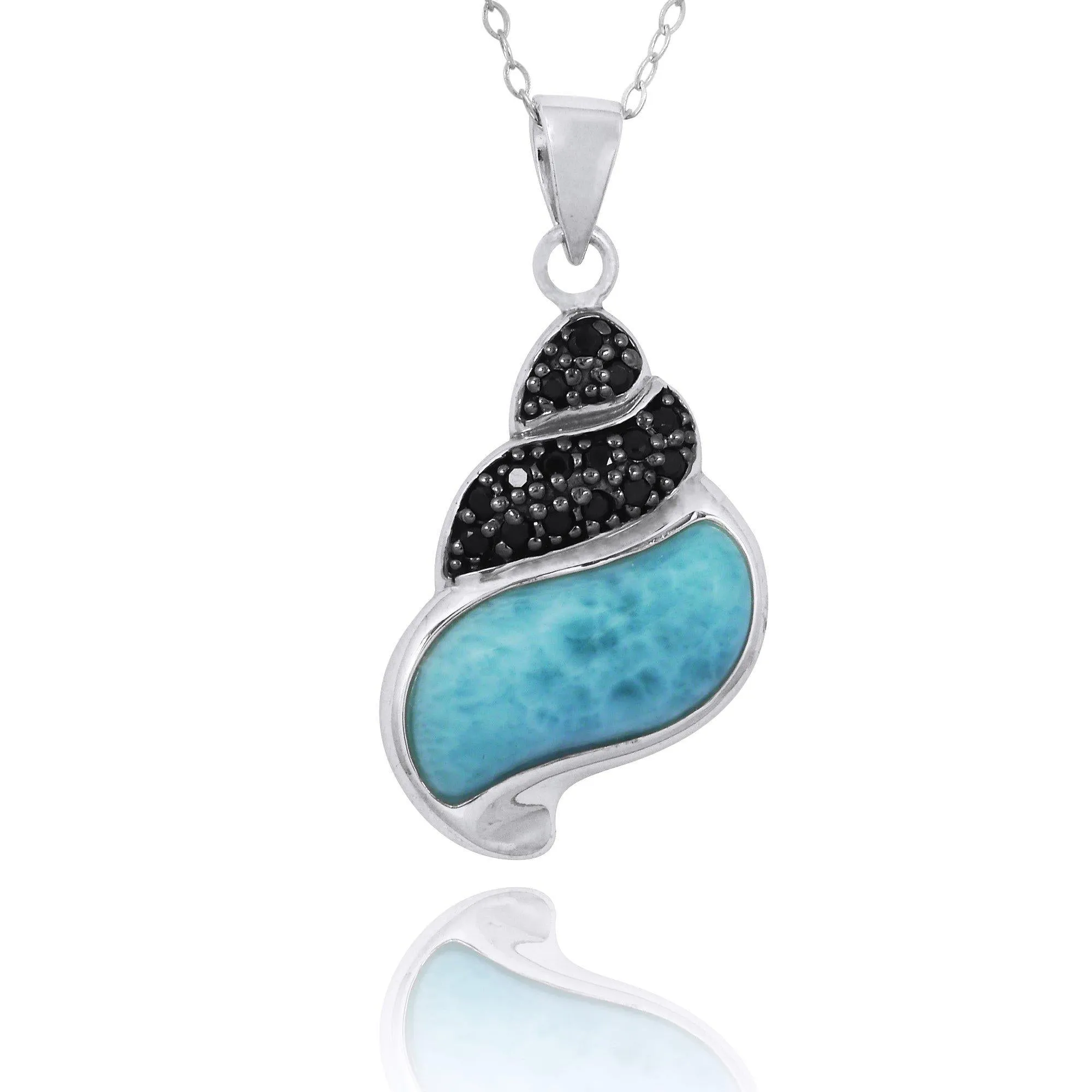 Seashell Necklace with Larimar and Black Spinel - Miami