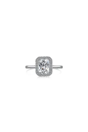 Shiny Rectangle Zircon Engagement Ring Sterling Silver