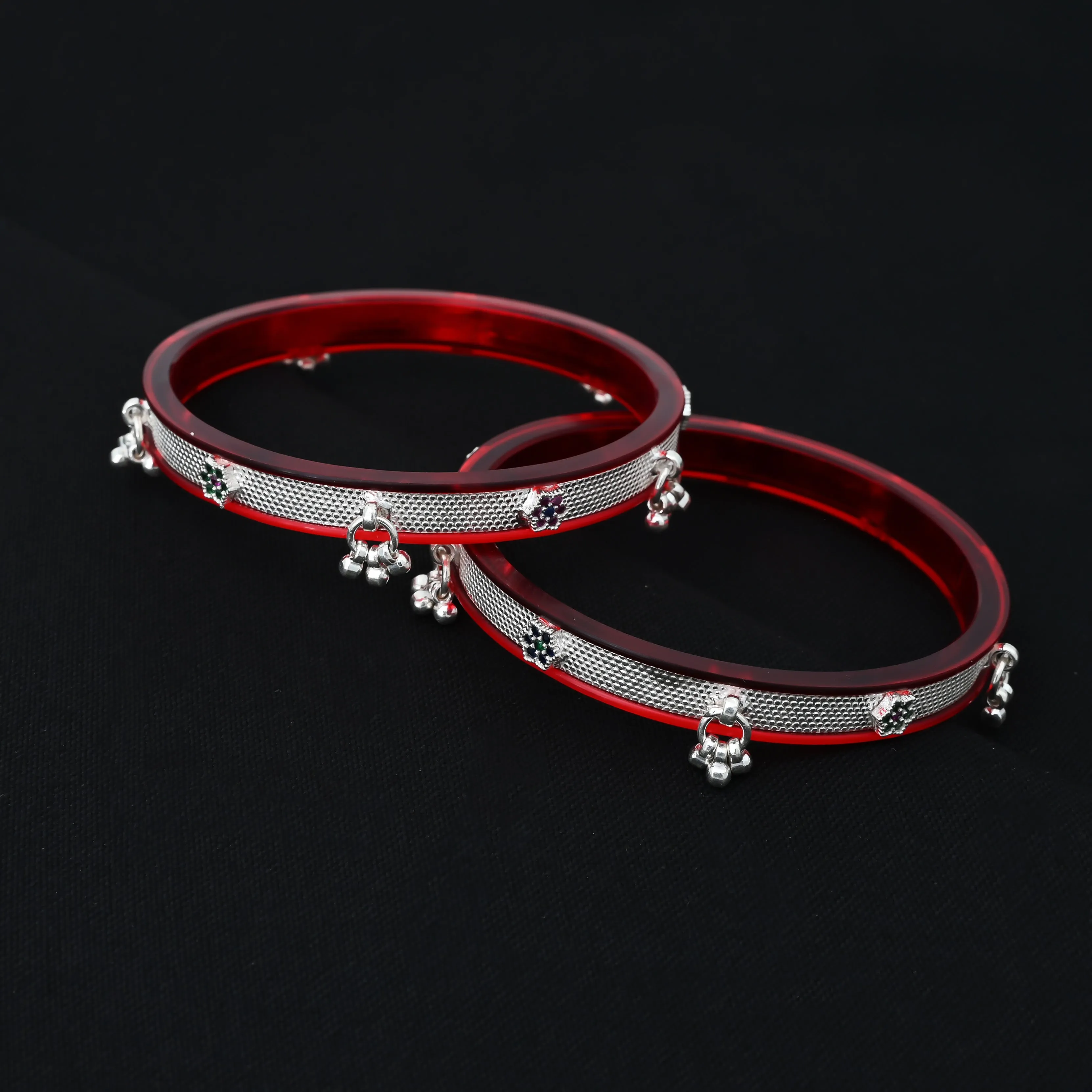 Silver Center Flower Design Bangle with Ghungroo