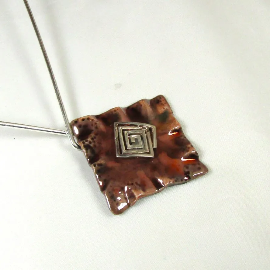 Silver Choker with Handmade Browne Wash Raku Glazed Pendant