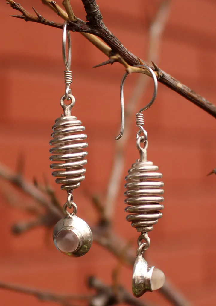 Silver Sterling Spiral Roll with Moon Stone Drop Earrings