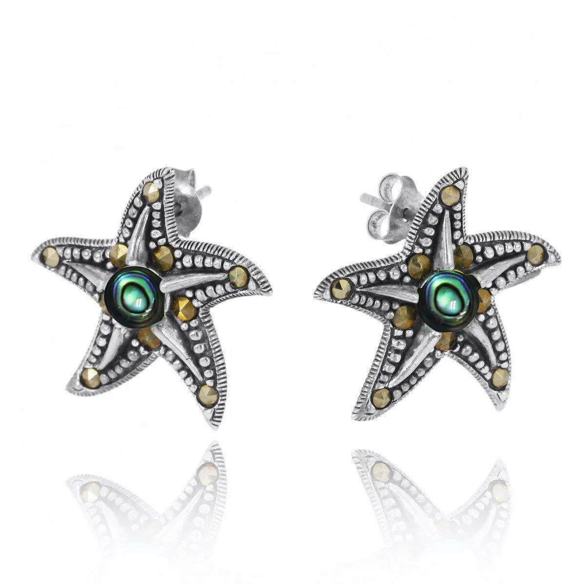 Starfish Stud Earrings with Abalone Shell and Marcasite