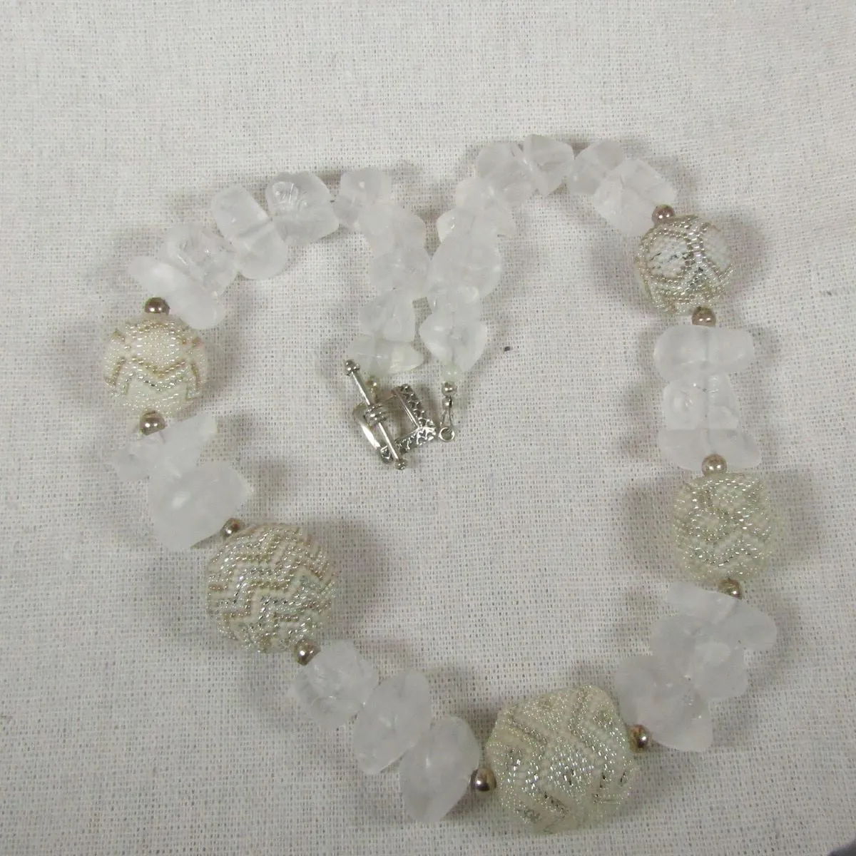 Statement White on White Chunky Beaded  Necklace