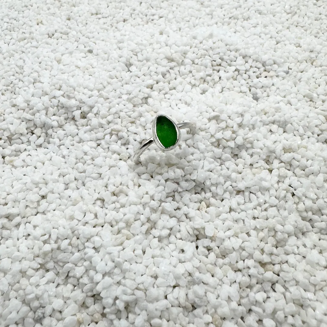 Sterling Silver & Seaglass Ring in Bright Green