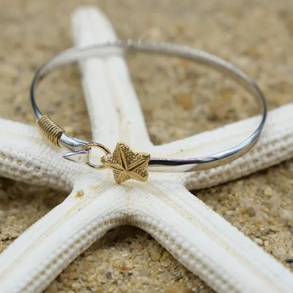 Sterling Silver Bangle with 18k Gold Starfish