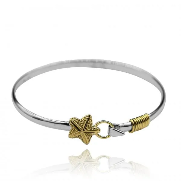 Sterling Silver Bangle with 18k Gold Starfish