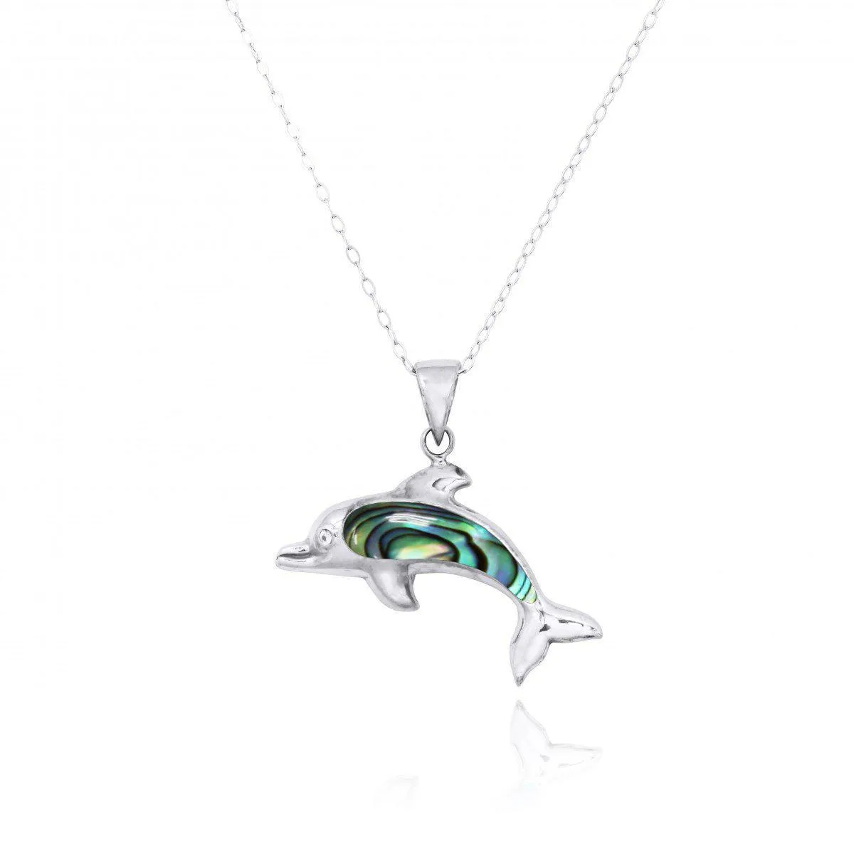 Sterling Silver Dolphin with Abalone Shell Pendant Necklace