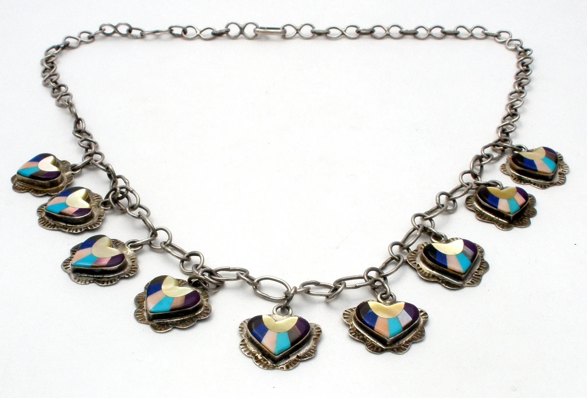 Sterling Silver Heart Necklace with Gemstones Vintage