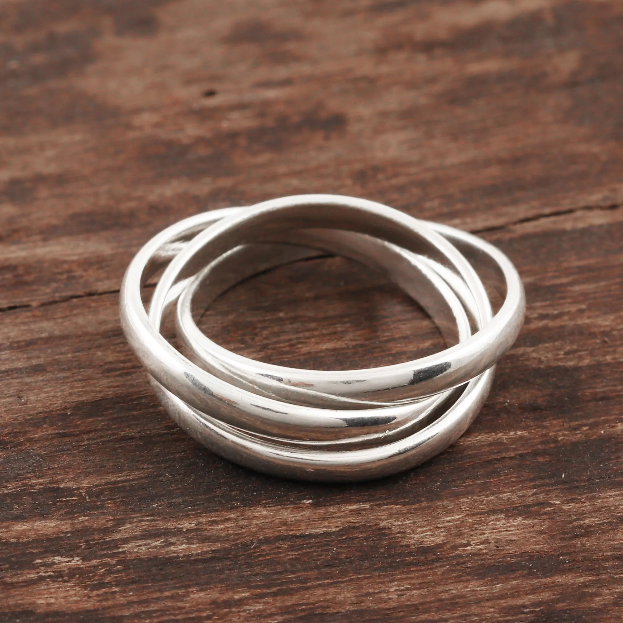 Sterling Silver Interlocked Band Ring Crafted in India - Shiny Trio | NOVICA