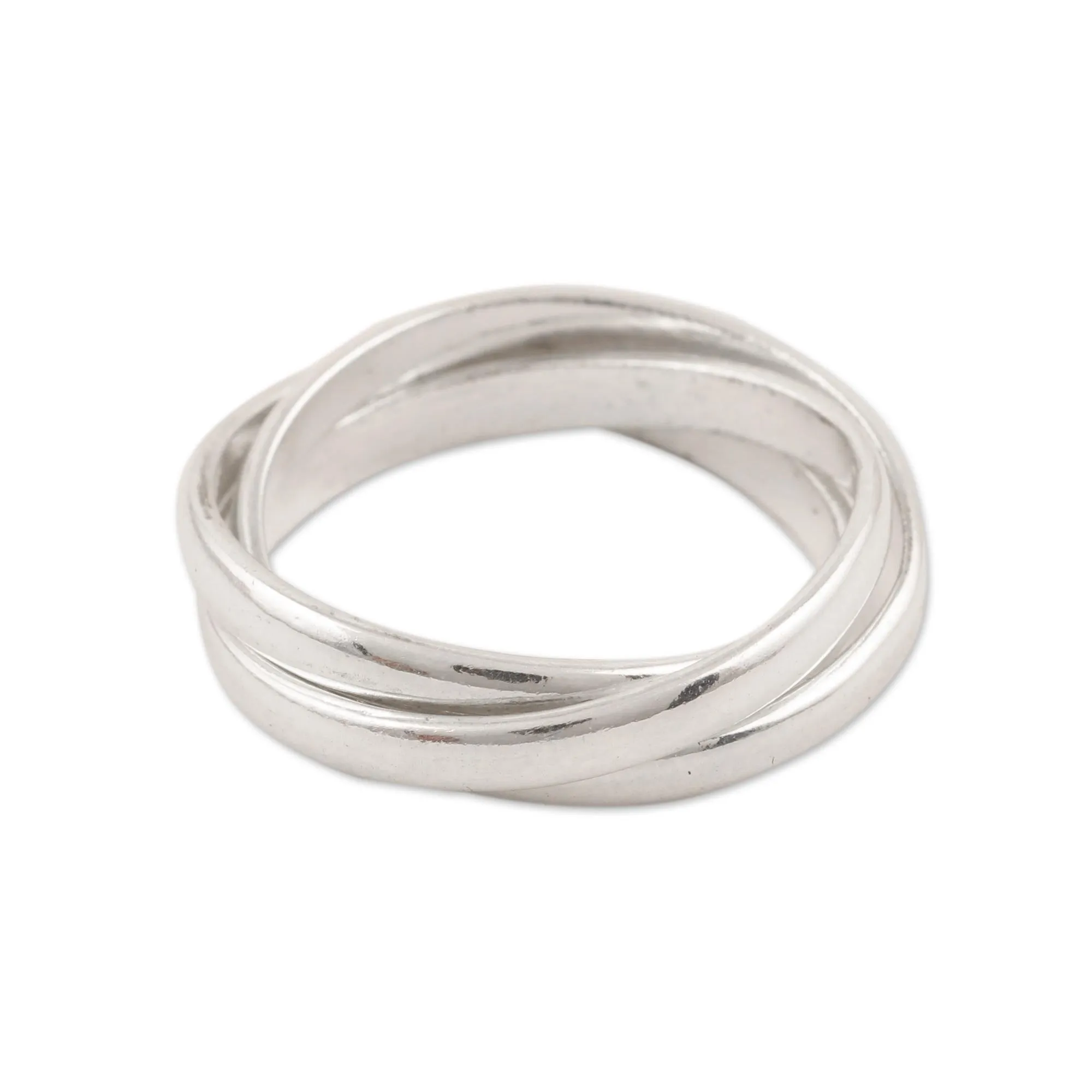 Sterling Silver Interlocked Band Ring Crafted in India - Shiny Trio | NOVICA