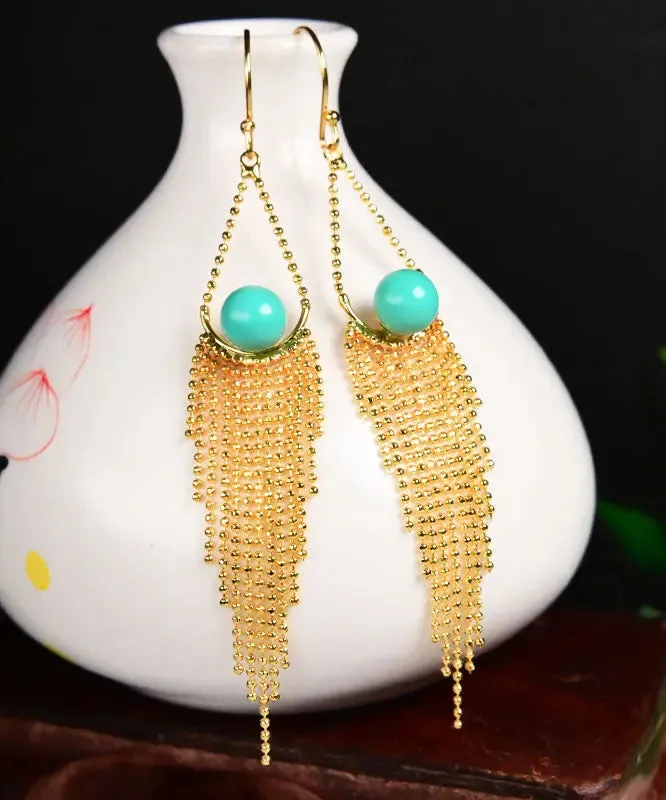 Sterling Silver Overgild Turquoise Tassel Drop Earrings