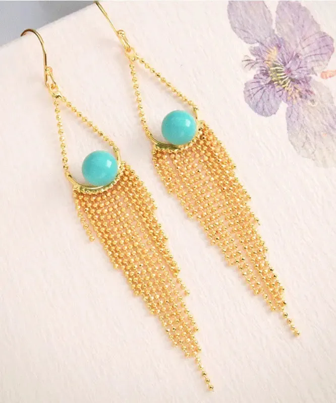 Sterling Silver Overgild Turquoise Tassel Drop Earrings