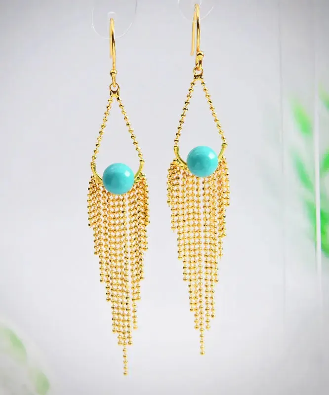 Sterling Silver Overgild Turquoise Tassel Drop Earrings