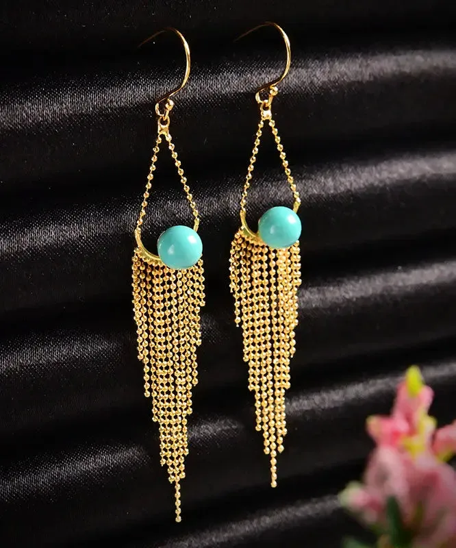 Sterling Silver Overgild Turquoise Tassel Drop Earrings