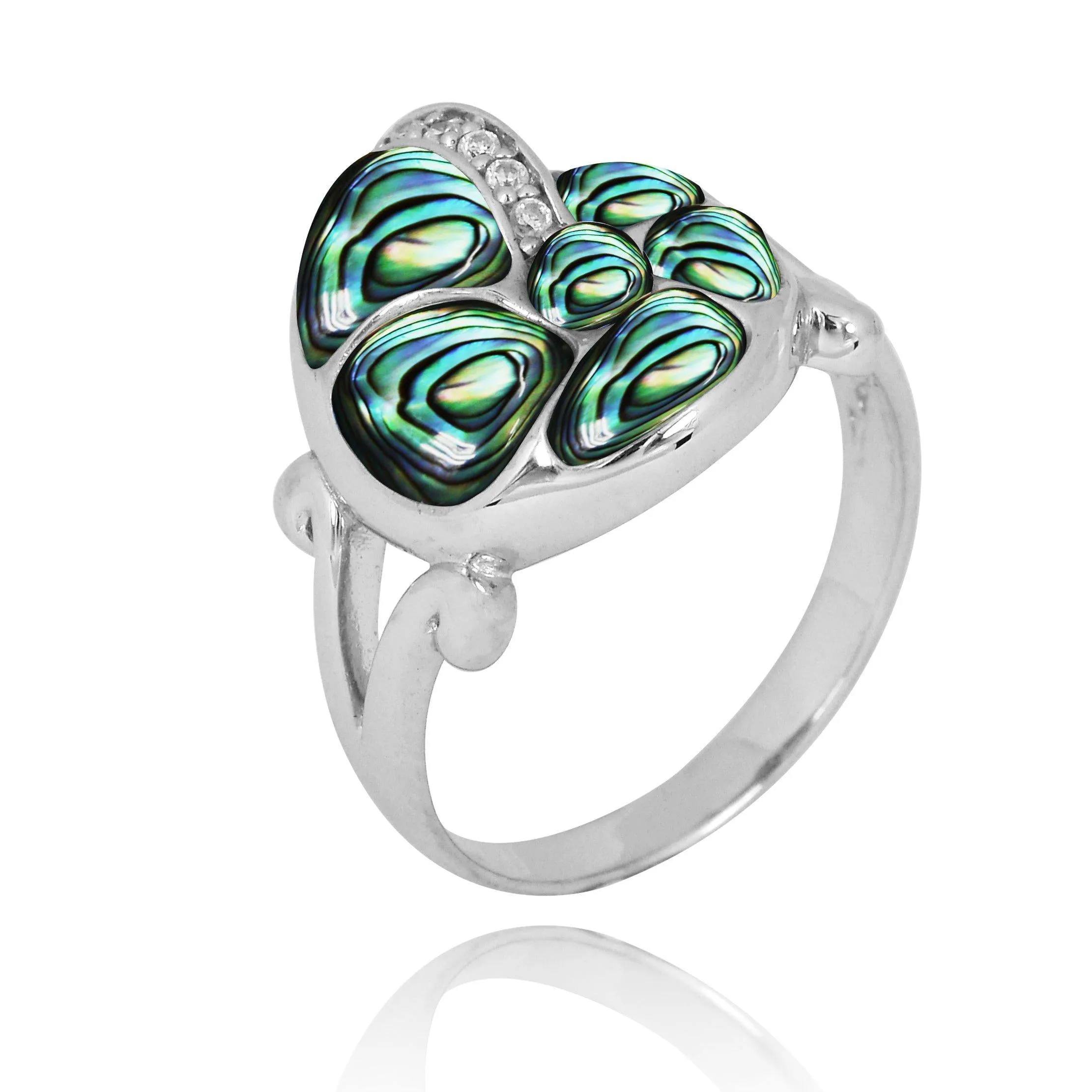 Sterling Silver SeaShell Ring with Abalone Shell and White CZ