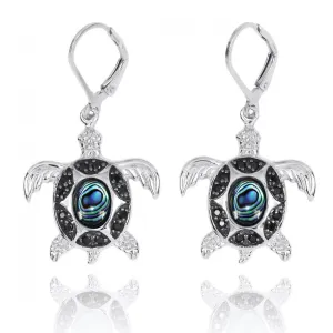 Sterling Silver Turtle Earrings with Abalone Shell and Black Spinel