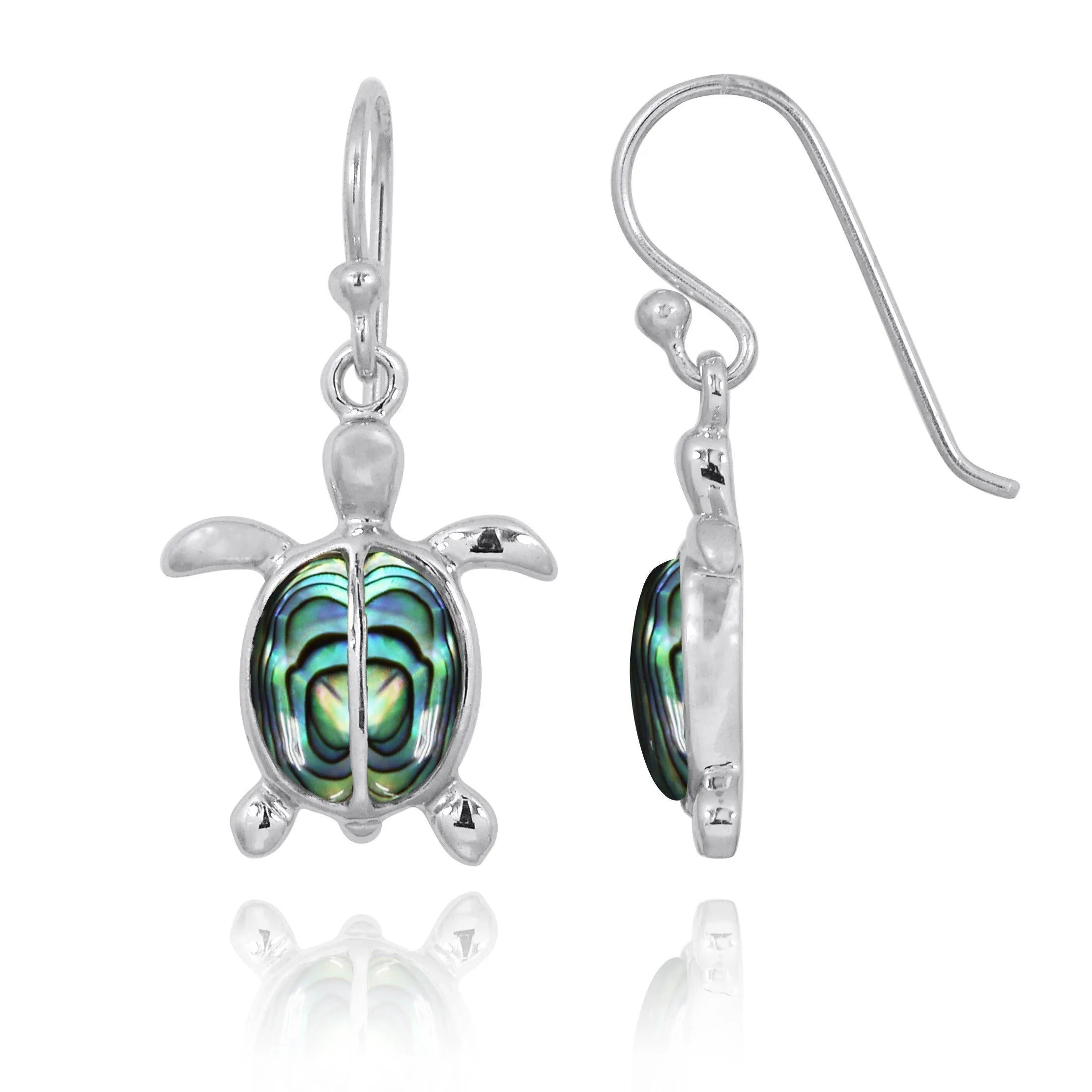 Sterling Silver Turtle French Wire Earrings with 2 Abalone Shell Stones