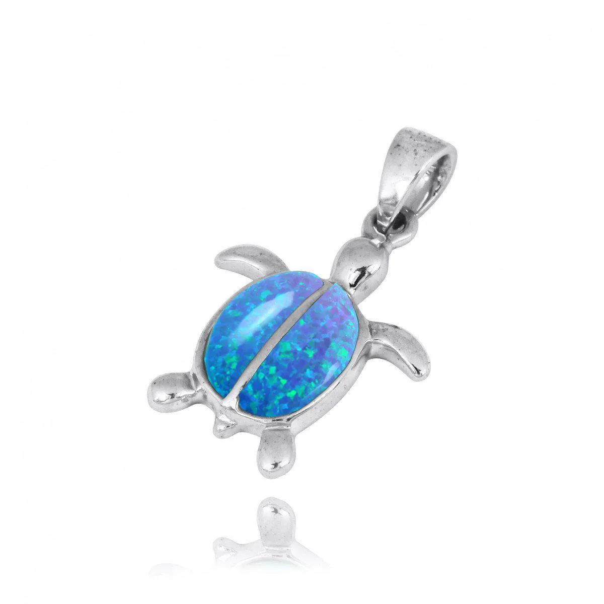 Sterling Silver Turtle with 2 Blue Opal Stones Pendant Necklace