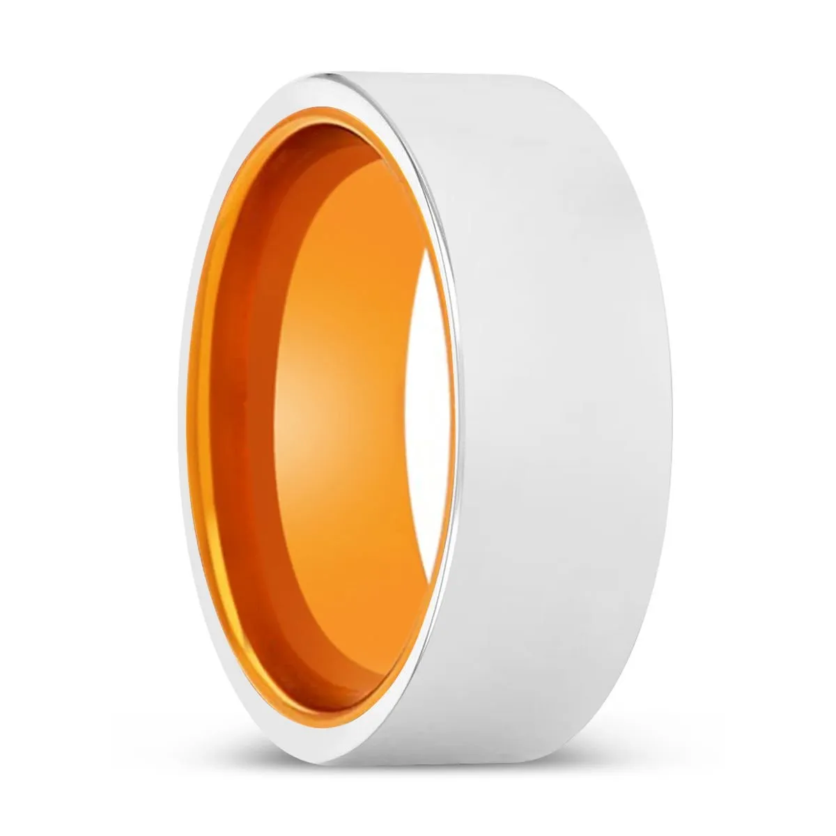 SULTAN | Orange Ring, Silver Tungsten Ring, Shiny, Flat