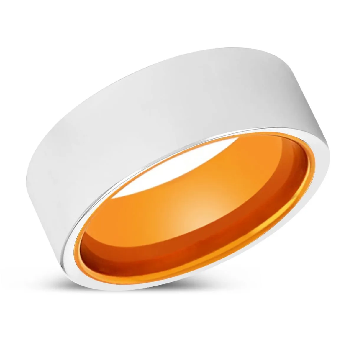 SULTAN | Orange Ring, Silver Tungsten Ring, Shiny, Flat