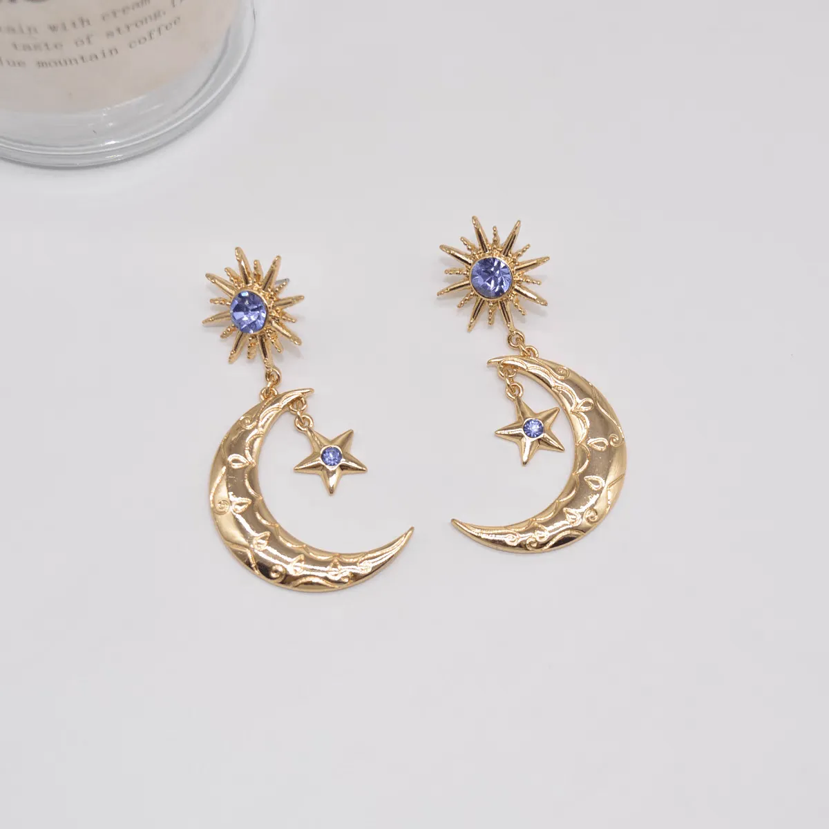 Sun Star Moon Phase Dangle Earrings