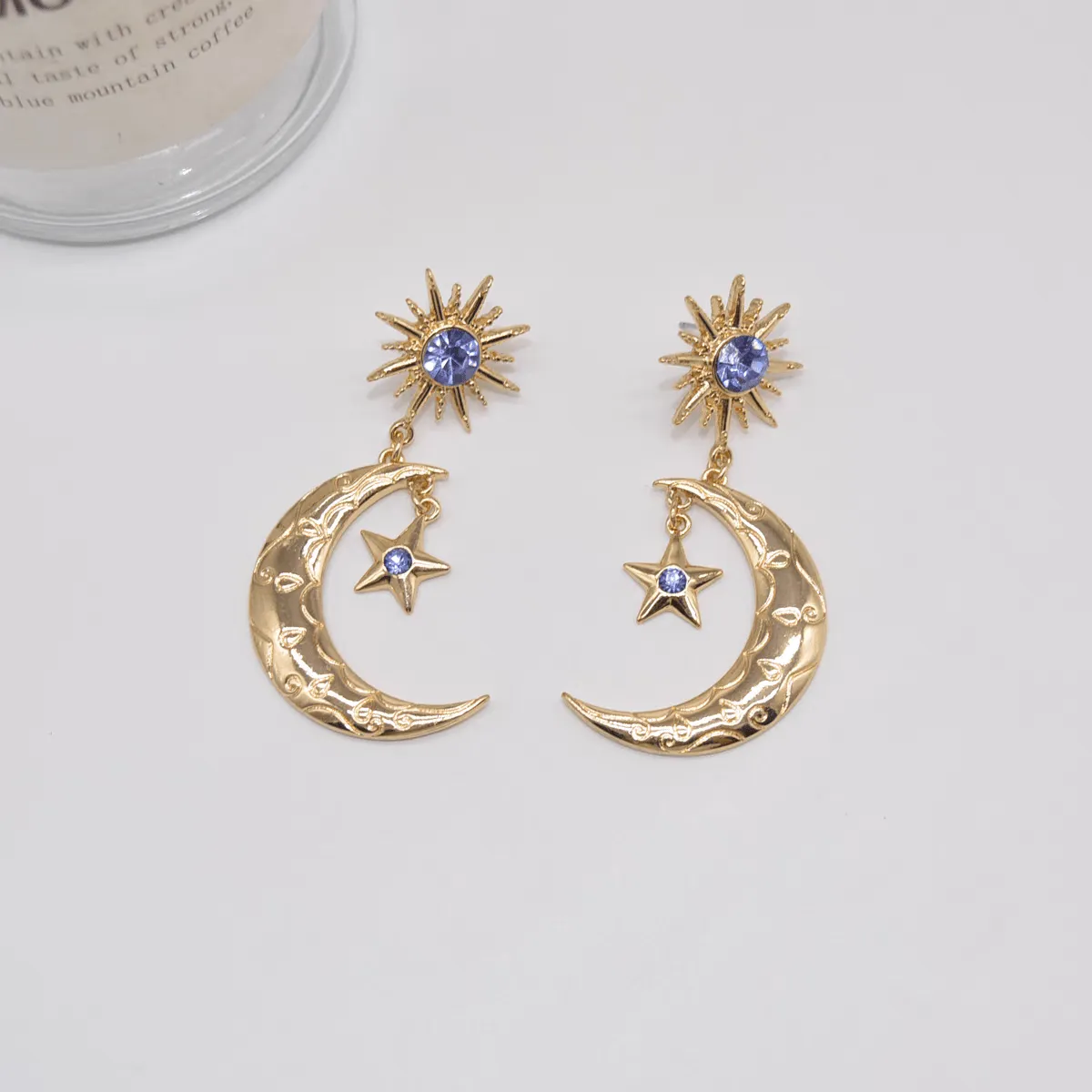 Sun Star Moon Phase Dangle Earrings