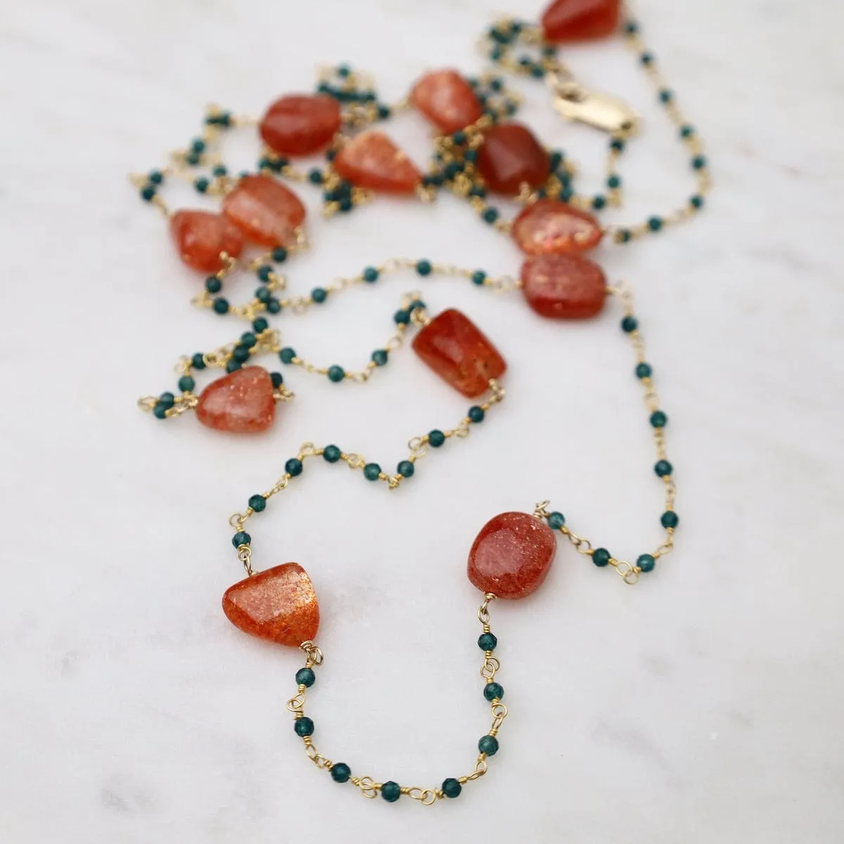 Sunstone & Blue Quartz Long Necklace