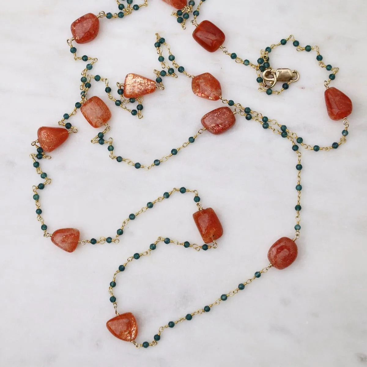 Sunstone & Blue Quartz Long Necklace