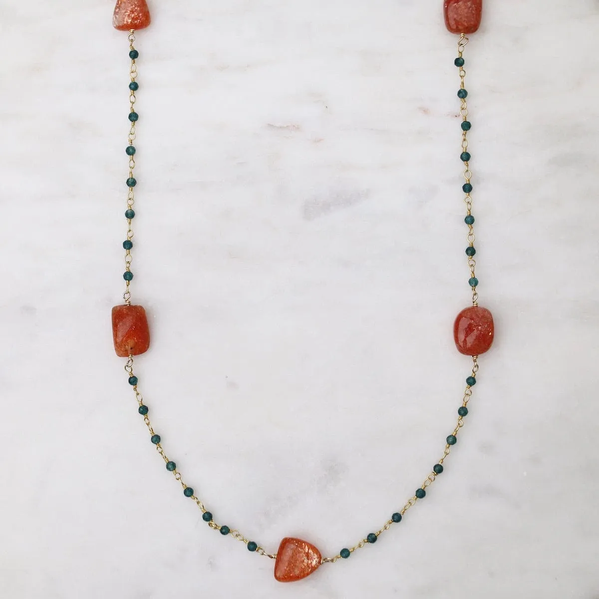 Sunstone & Blue Quartz Long Necklace