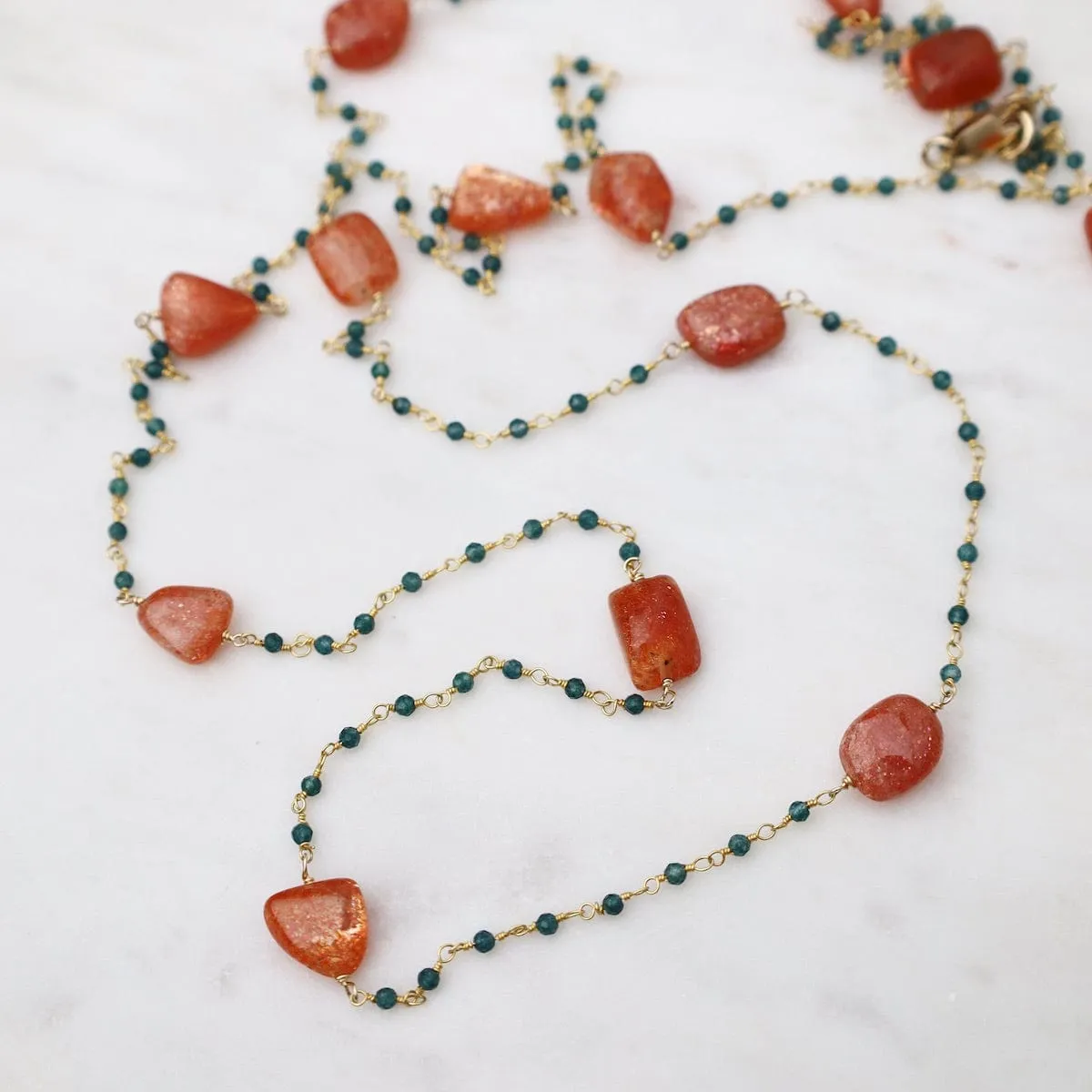 Sunstone & Blue Quartz Long Necklace