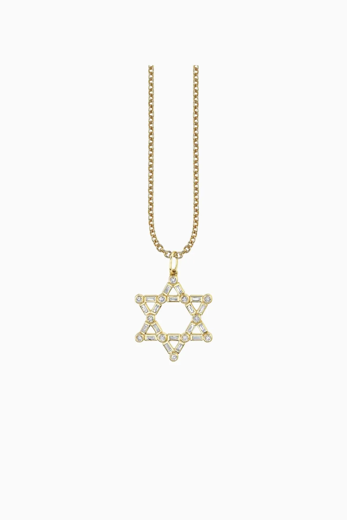 Sydney Evan Gold & Diamond Baguette and Round Bezel Star of David Necklace - Yellow Gold