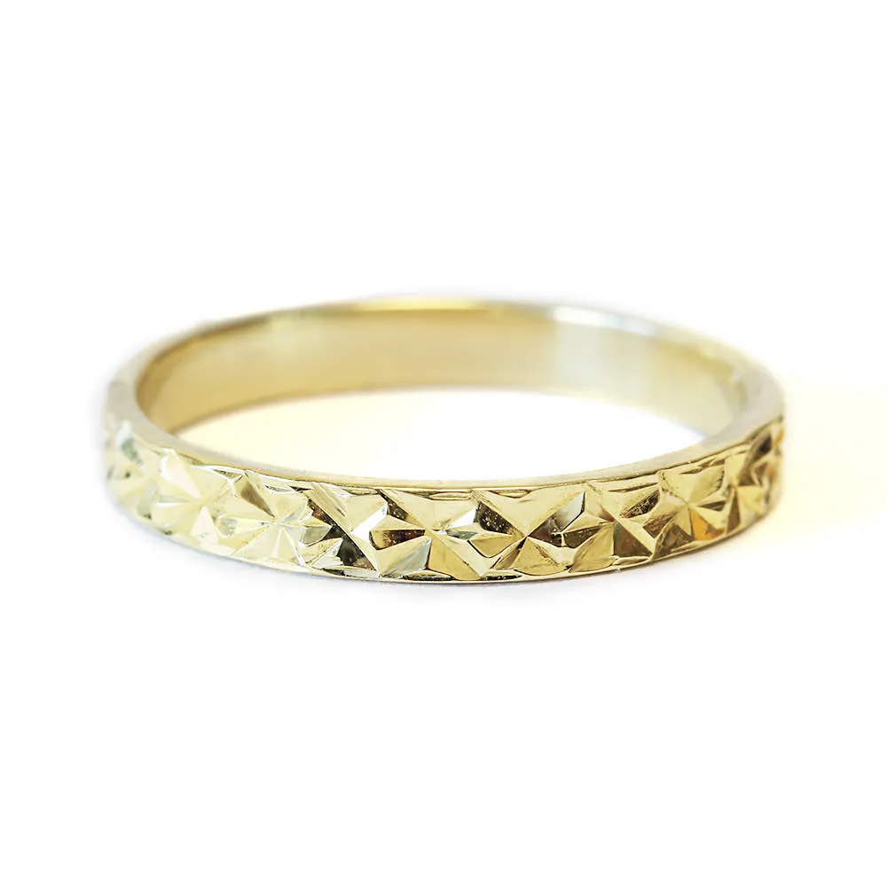 Textured Shiny Cut Finish Wide Wedding Ring