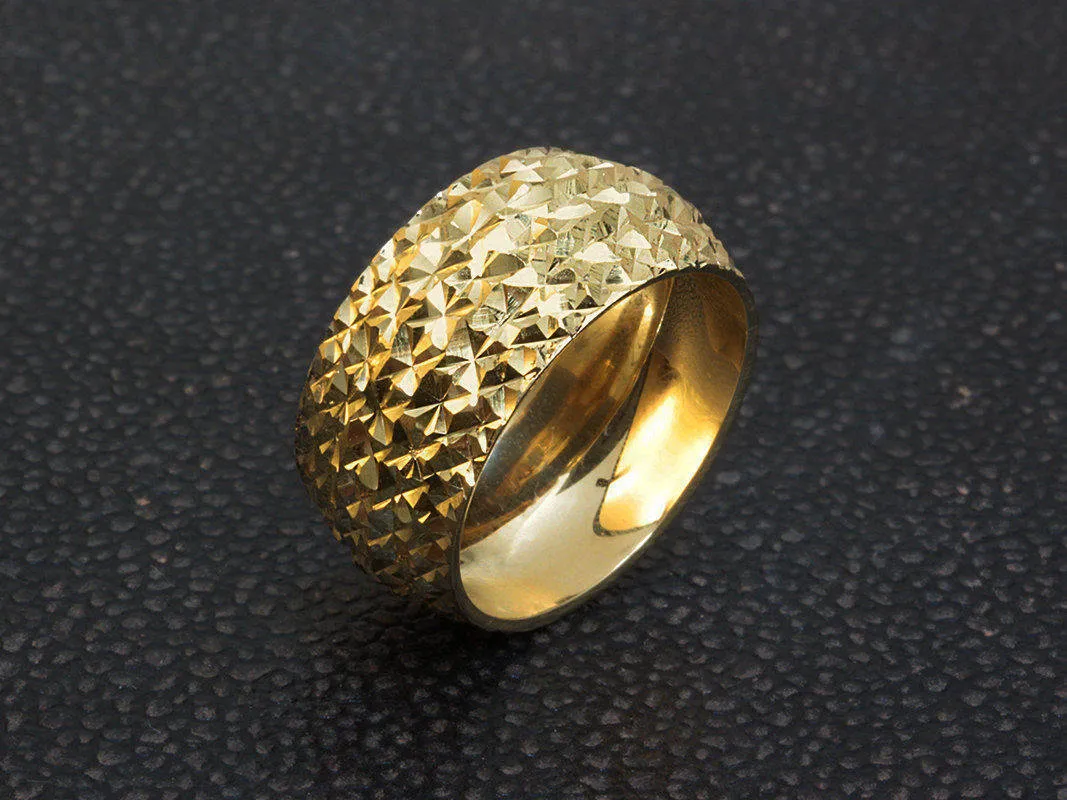 Textured Shiny Cut Finish Wide Wedding Ring