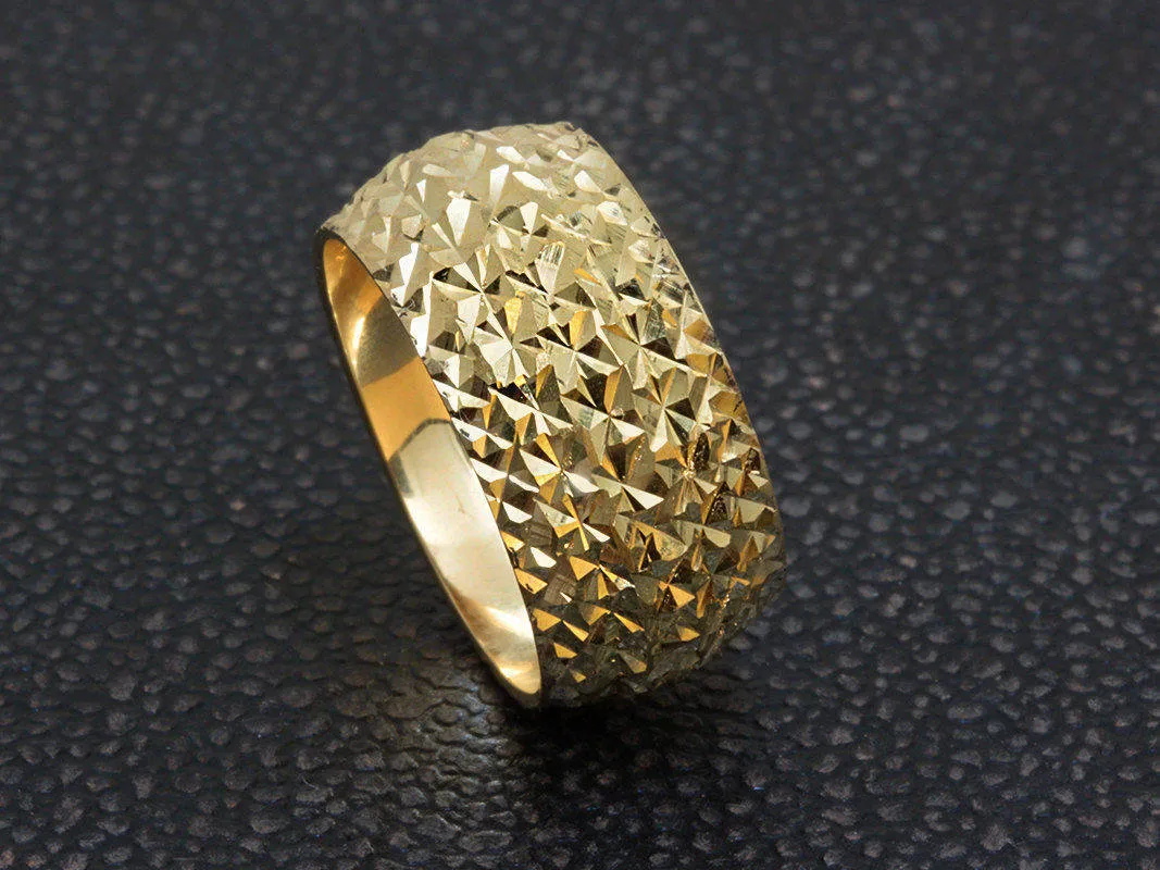 Textured Shiny Cut Finish Wide Wedding Ring