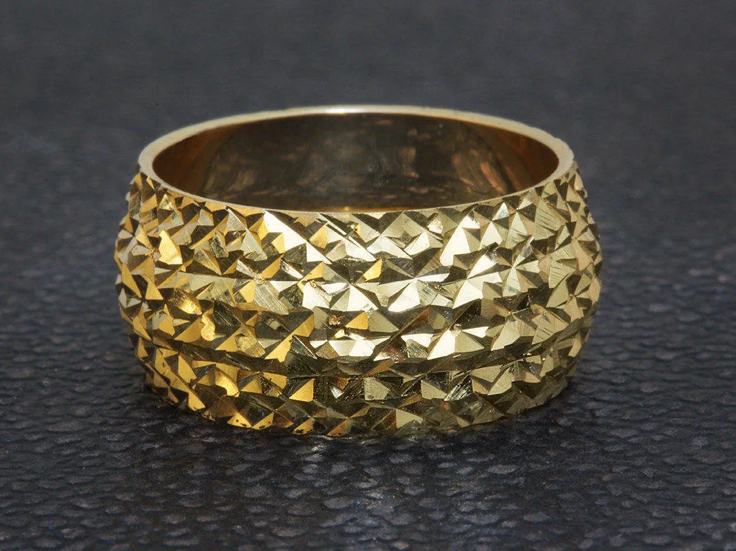 Textured Shiny Cut Finish Wide Wedding Ring