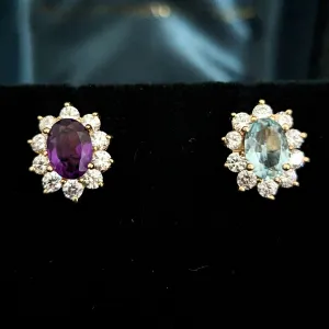 The Frodsham - Estate Bi Color Aquamarine Amethyst Diamond Gold Halo Earrings