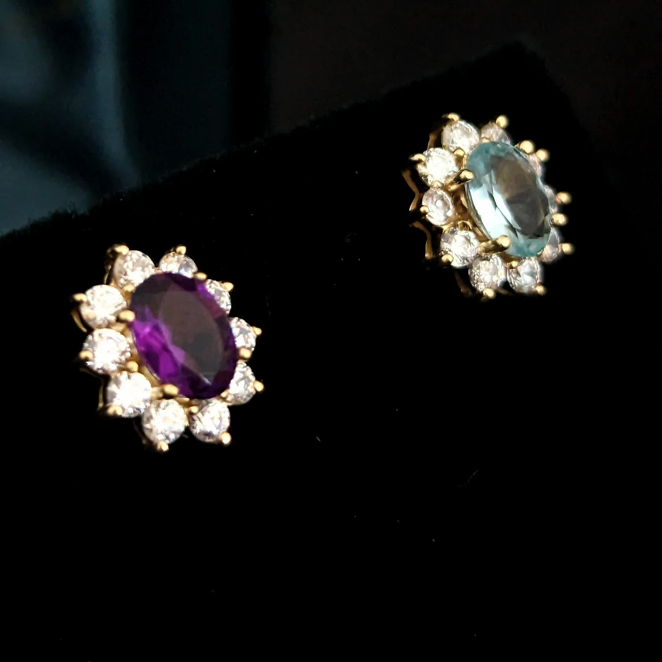 The Frodsham - Estate Bi Color Aquamarine Amethyst Diamond Gold Halo Earrings