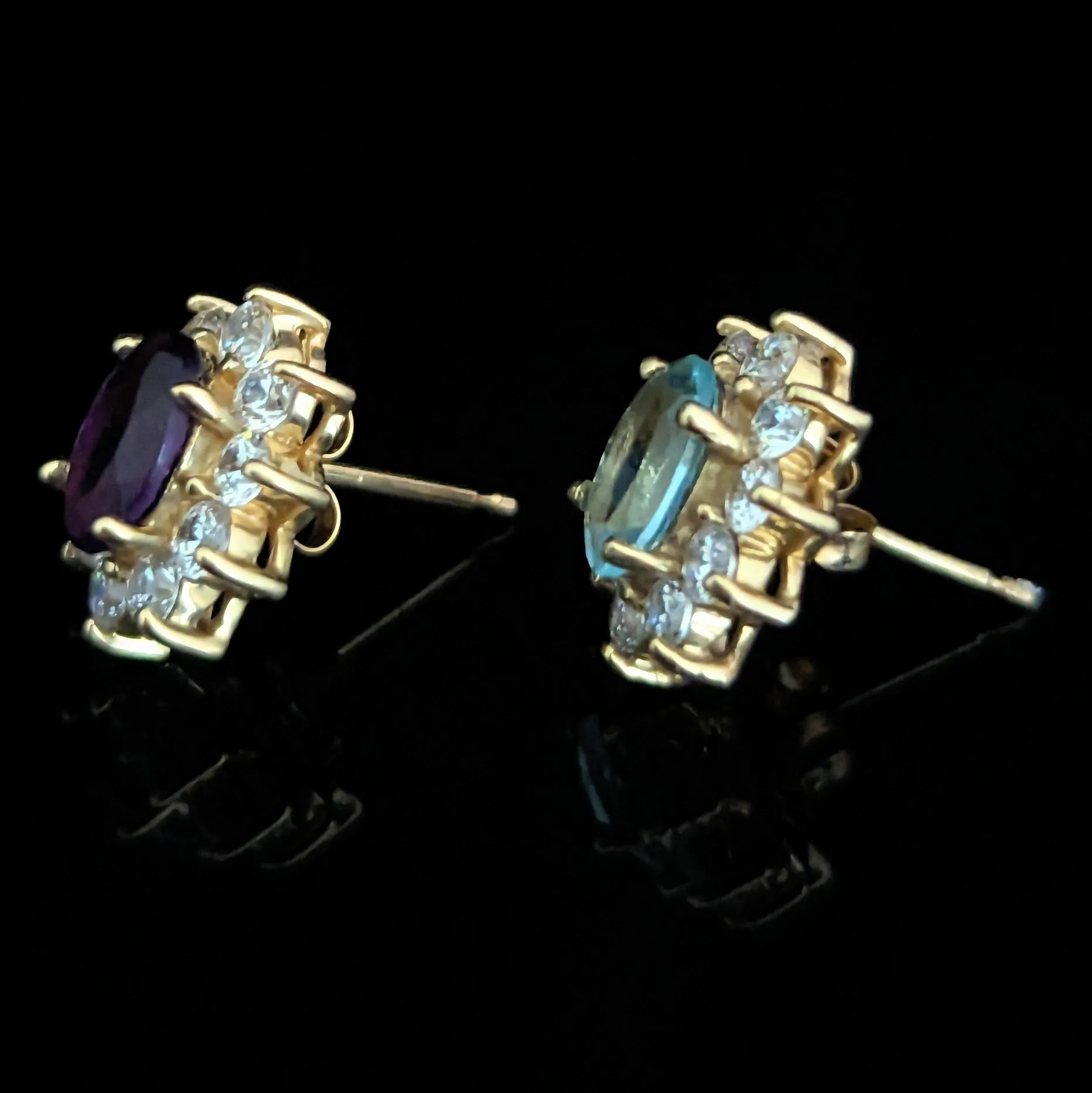 The Frodsham - Estate Bi Color Aquamarine Amethyst Diamond Gold Halo Earrings