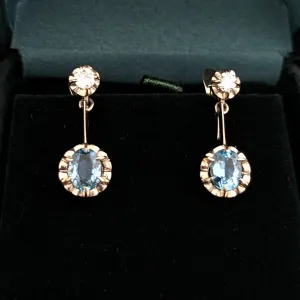 The Renton - Vintage Aquamarine Diamond Platinum Earrings