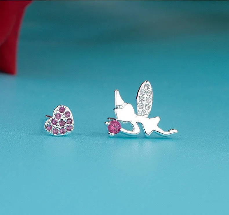 Tiny Elf and Heart Earrings| Studs| Fairy earrings| Sterling Silver| Mismatched earrings| Gifts for kids| Cutest| Christmas