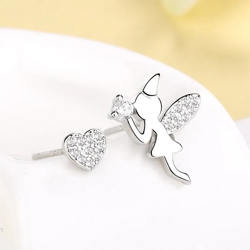 Tiny Elf and Heart Earrings| Studs| Fairy earrings| Sterling Silver| Mismatched earrings| Gifts for kids| Cutest| Christmas