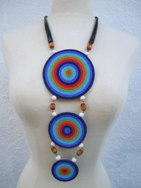 Triple Disc Necklace with Leather  backing and Horn