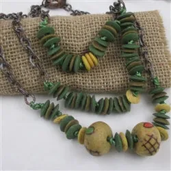 Triple Strand Handmade African Trade Bead  & Copper Necklace