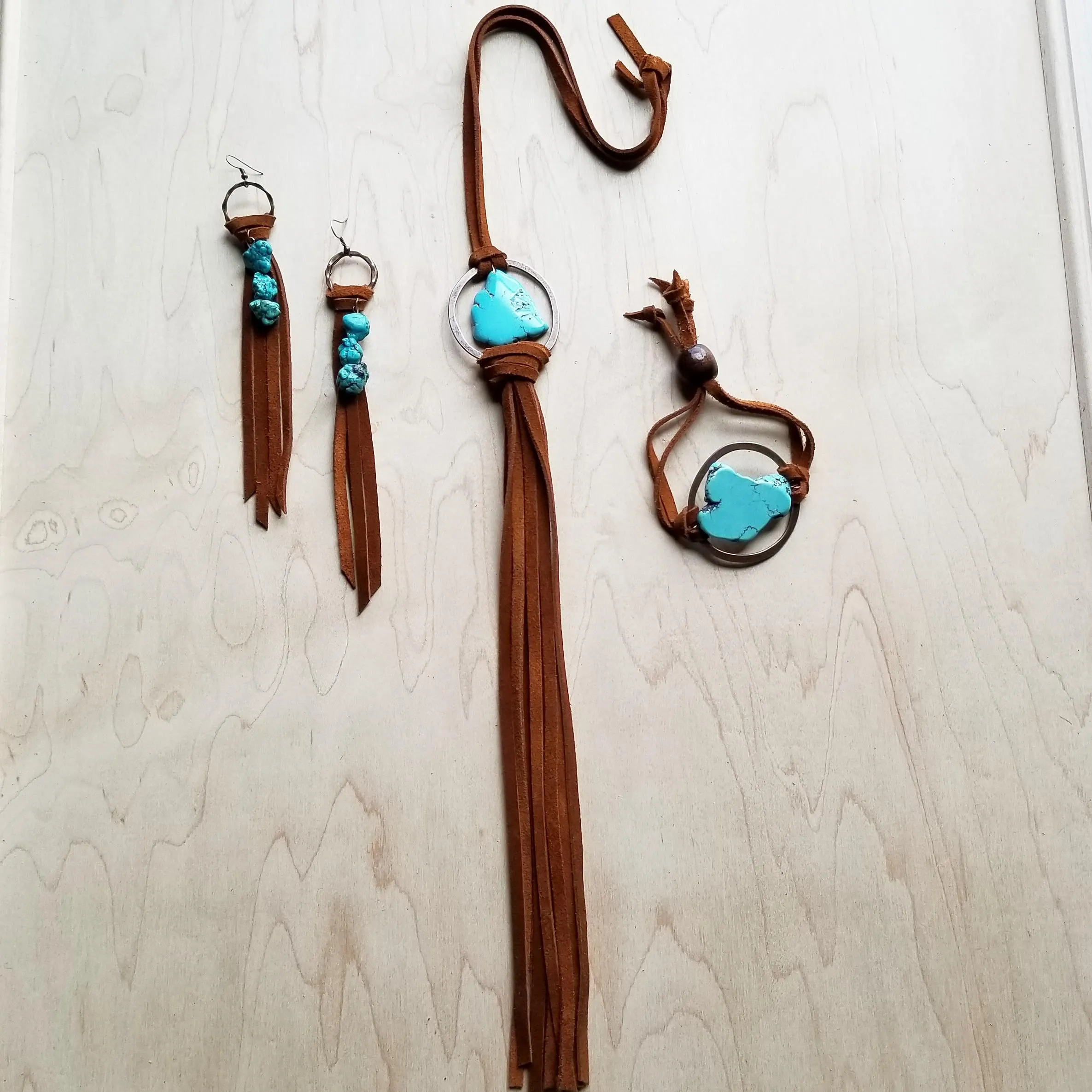 Turquoise Bracelet w/ Stone Slab & Adjustable Ties (010i)