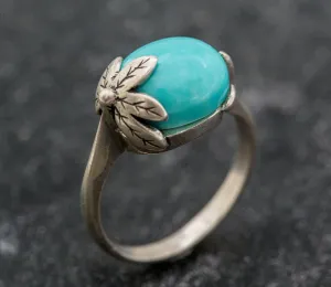 Turquoise Ring - Blue Leaf Ring - Vintage Solitaire Ring