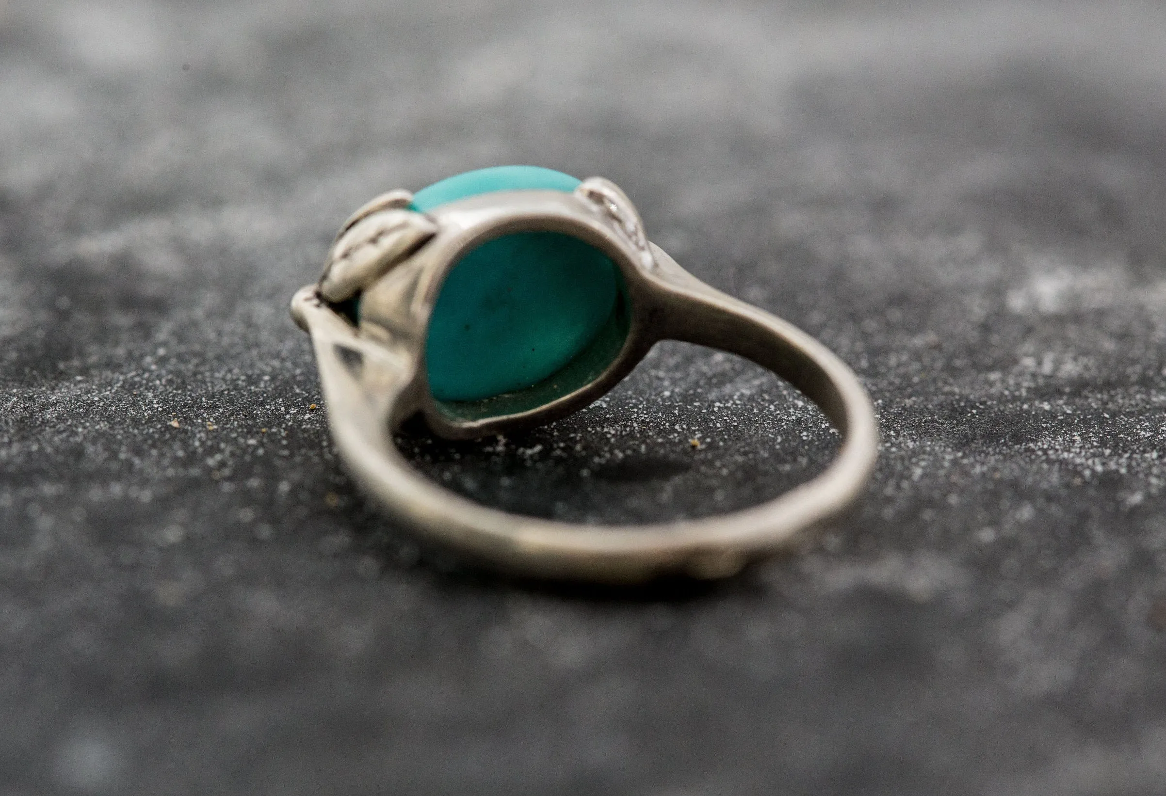 Turquoise Ring - Blue Leaf Ring - Vintage Solitaire Ring