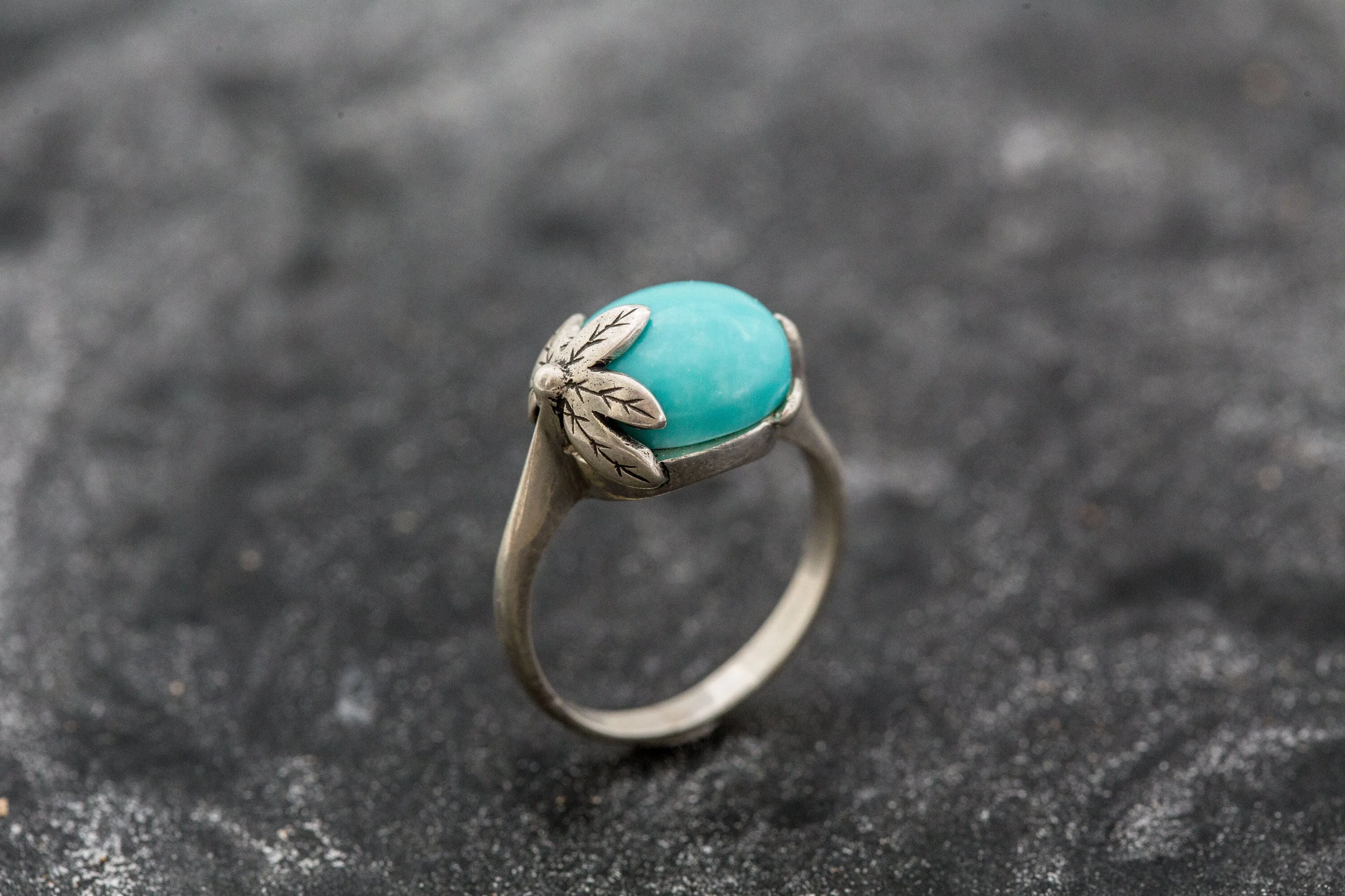 Turquoise Ring - Blue Leaf Ring - Vintage Solitaire Ring